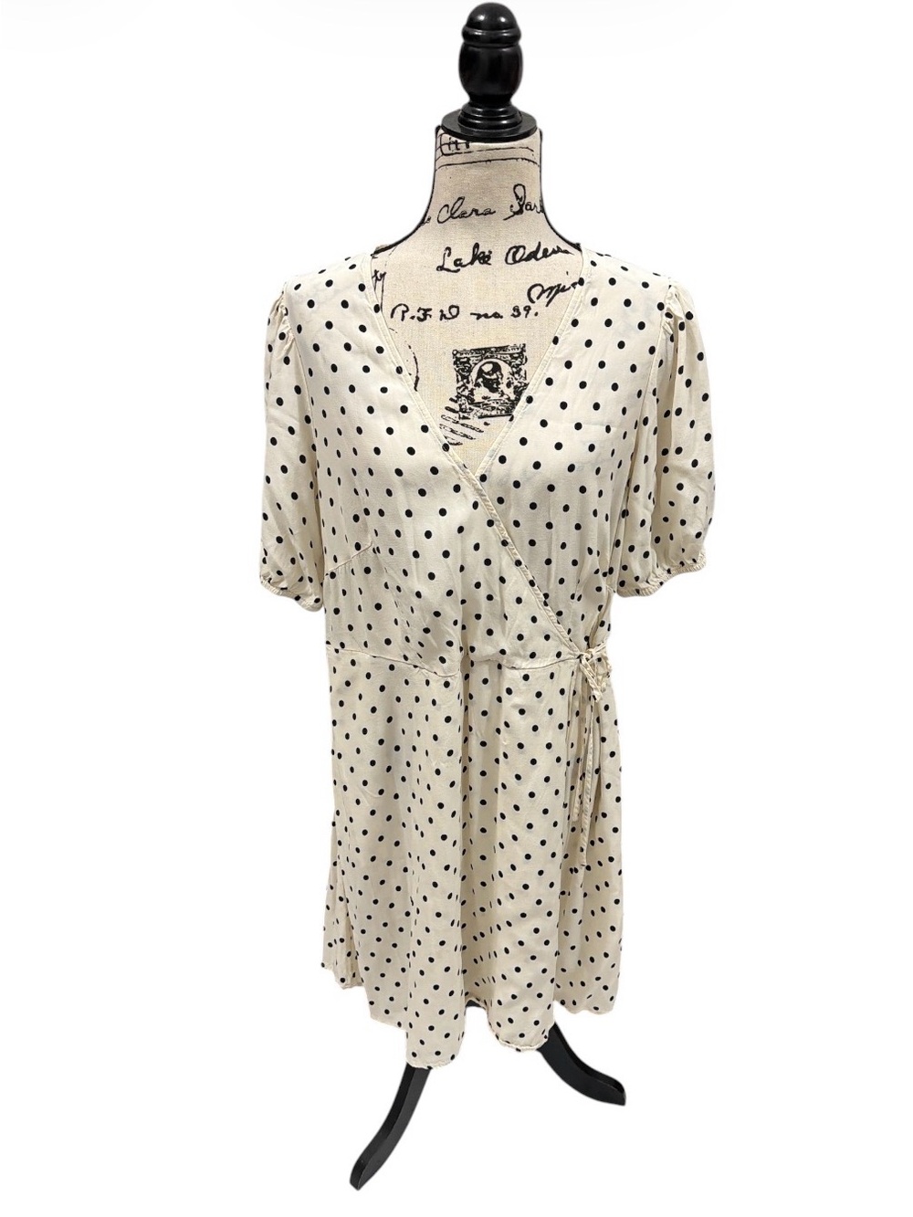 A New Day Polka Dot Wrap Mini Dress Ivory Black XXL
